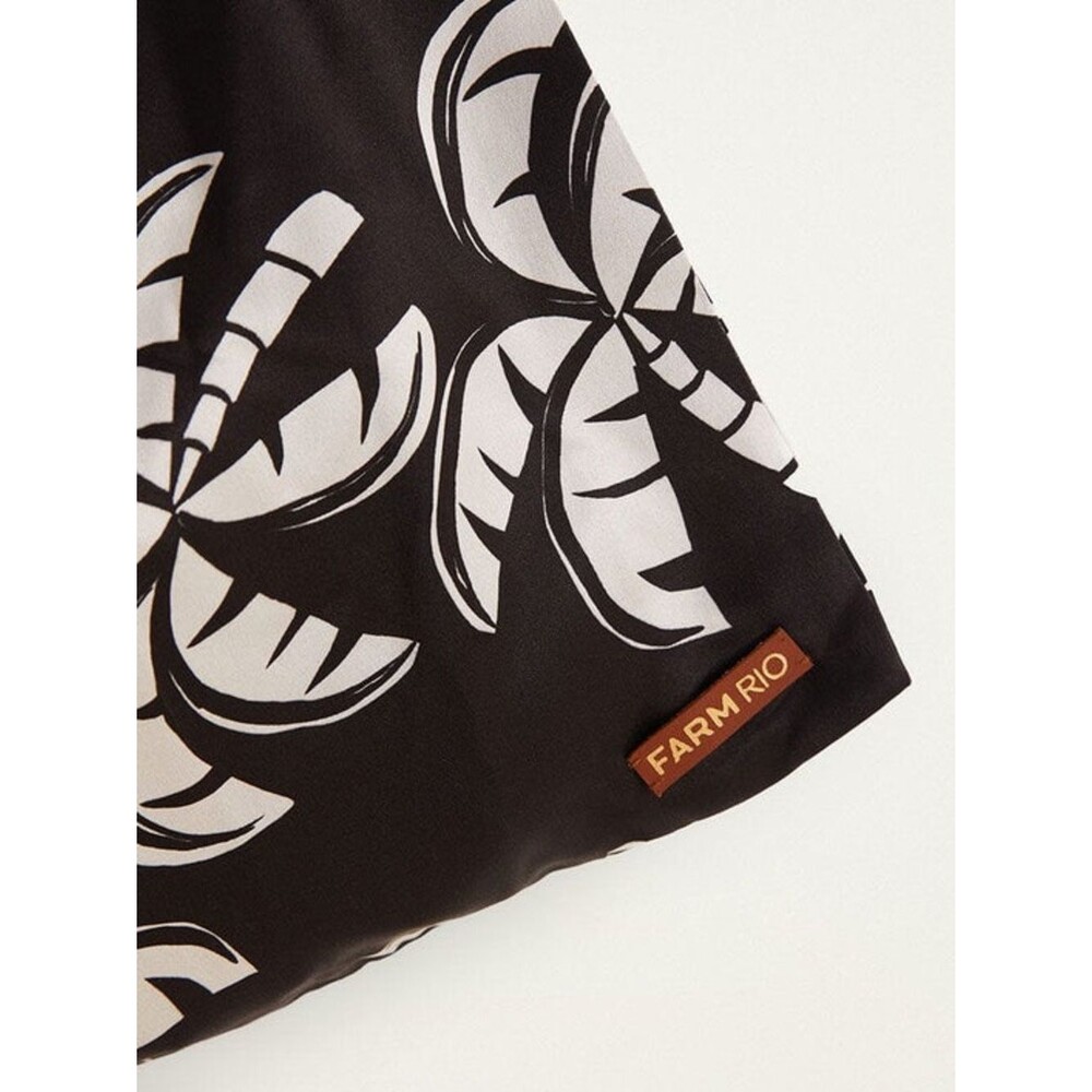 NEW FARM Rio Black And White Scarf Tote Bag Wood Handle Reversible Palm Trees - Picture 3 of 12
